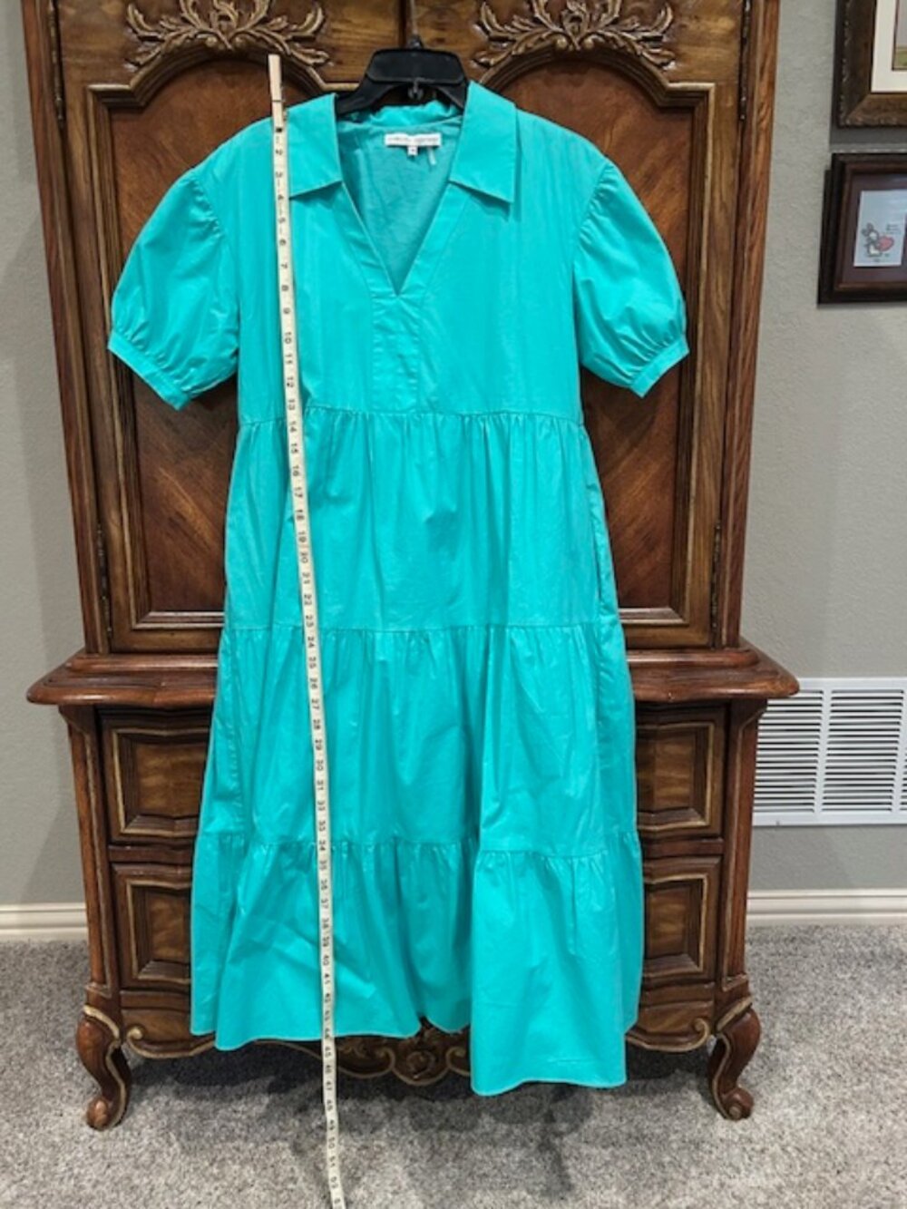 ENGLISH FACTORY aqua green tiered midi dress  *Worn twice* Size MEDIUM flaw